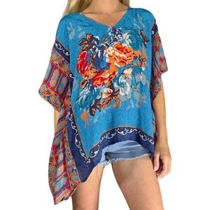 Tolani Silk Flowy Boho Tunic Top Size Medium